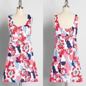 Modcloth x Barbie Retro Repercussions Babydoll Dress in Barbie Cloud Floral
